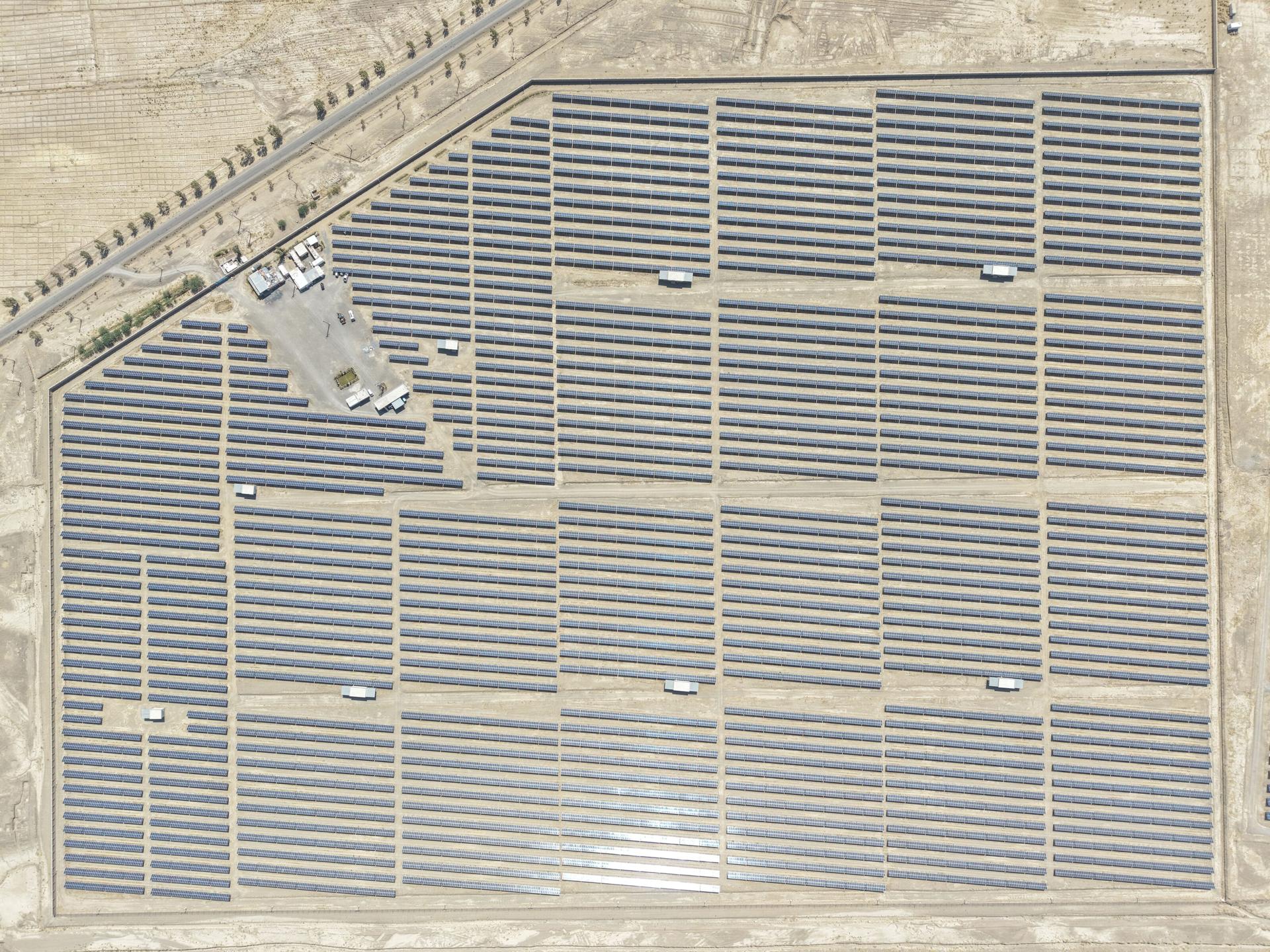Aerial view of a solar farm